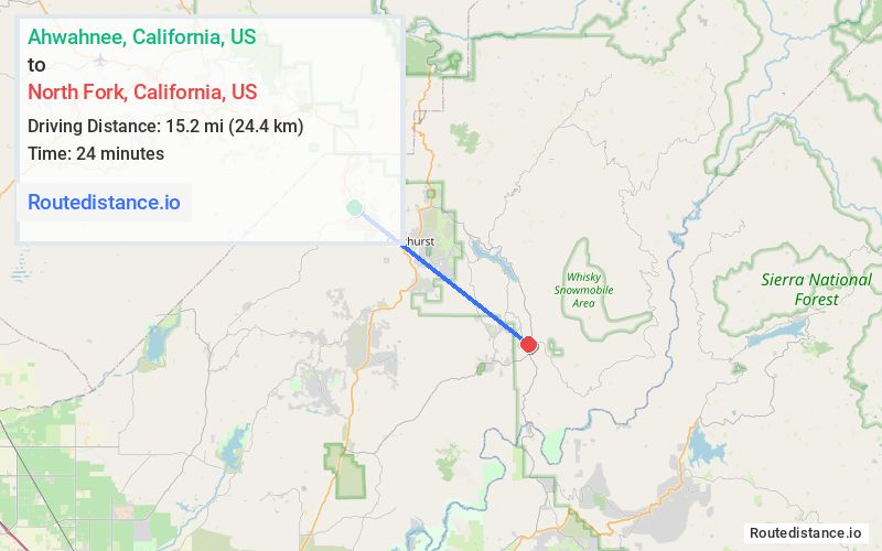 Route map from Ahwahnee to North Fork