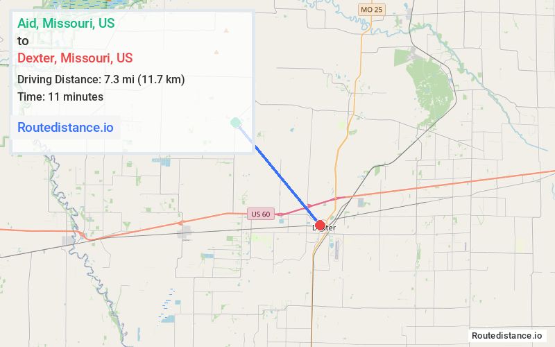 Route map from Aid to Dexter