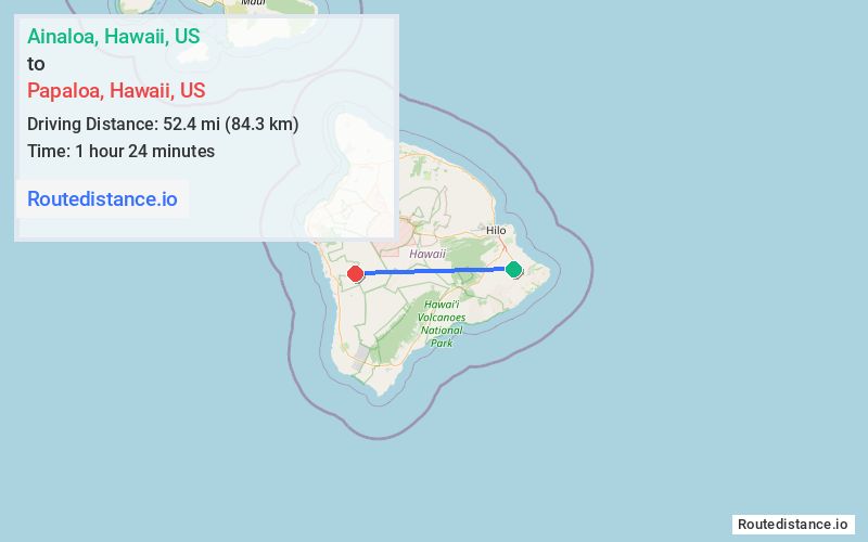 Route map from Ainaloa to Papaloa