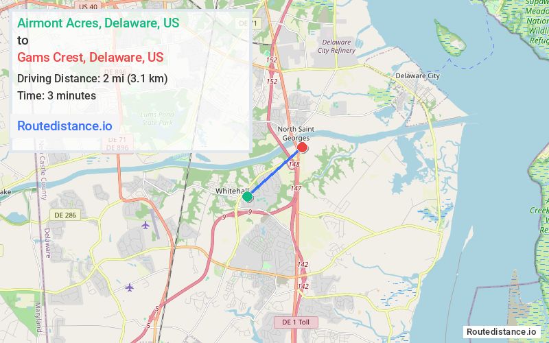 Route map from Airmont Acres to Gams Crest