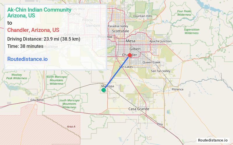Route map from Ak-Chin Indian Community to Chandler