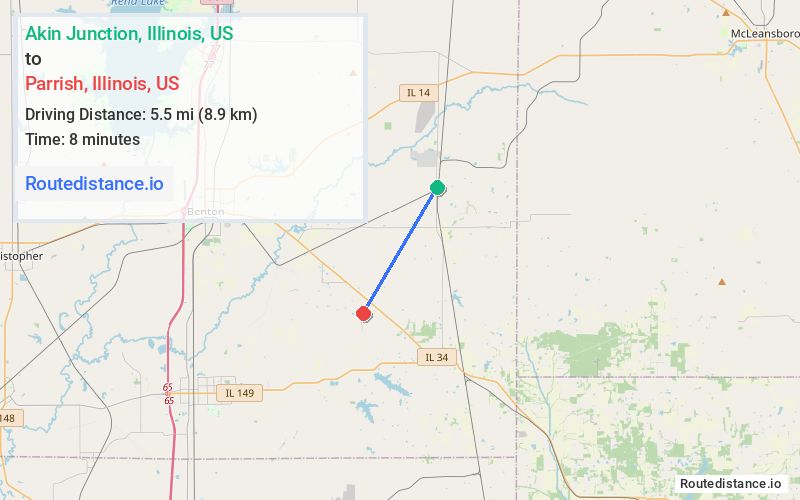 Route map from Akin Junction to Parrish