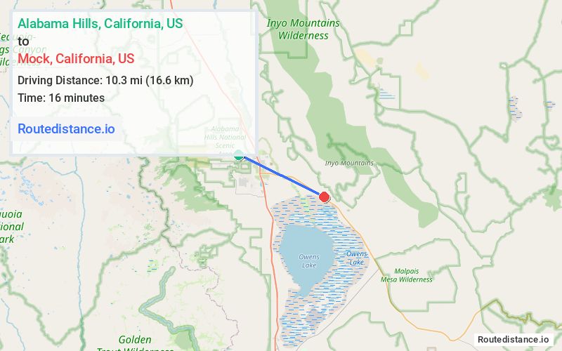 Route map from Alabama Hills to Mock