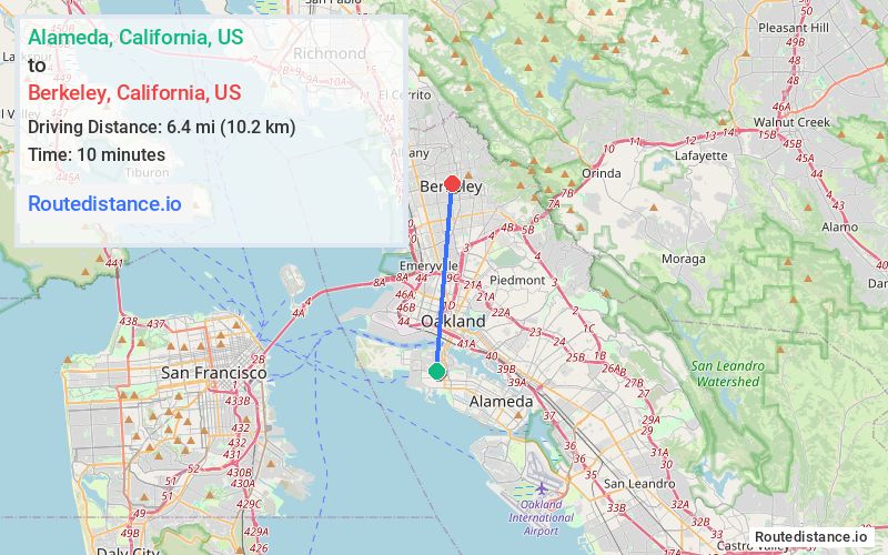 Distance from Alameda to Berkeley