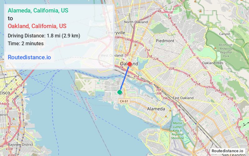 Route map from Alameda to Oakland