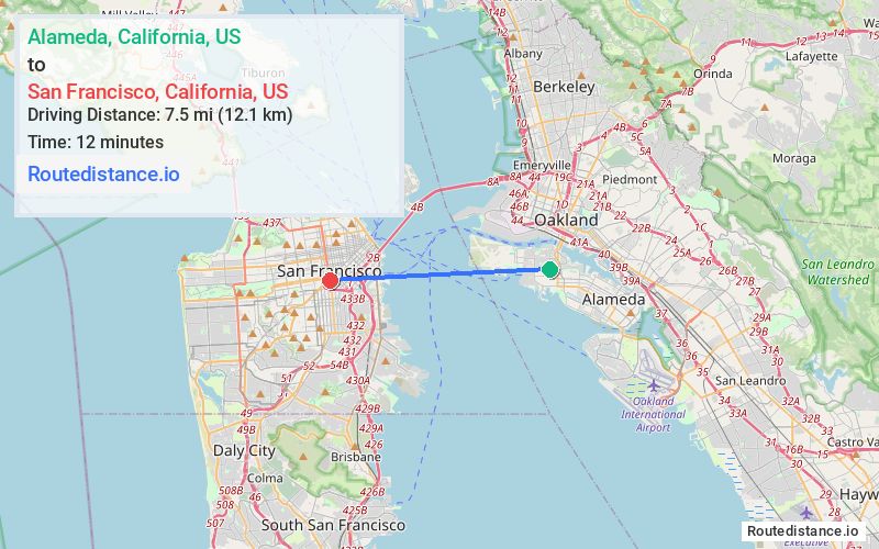 Route map from Alameda to San Francisco