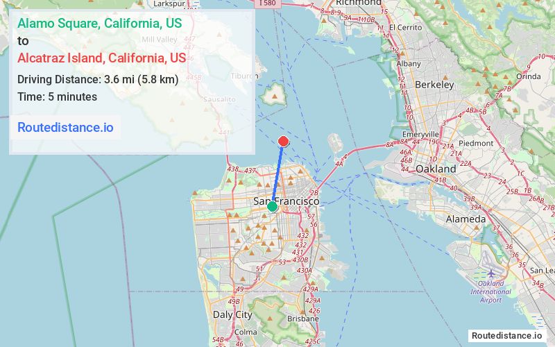 Route map from Alamo Square to Alcatraz Island