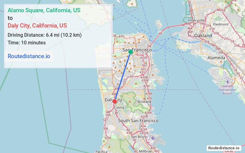Route map from Alamo Square to Daly City