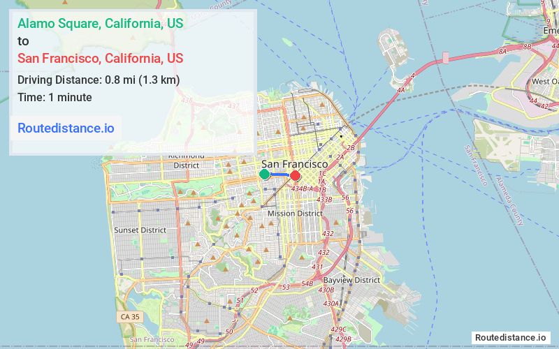 Route map from Alamo Square to San Francisco