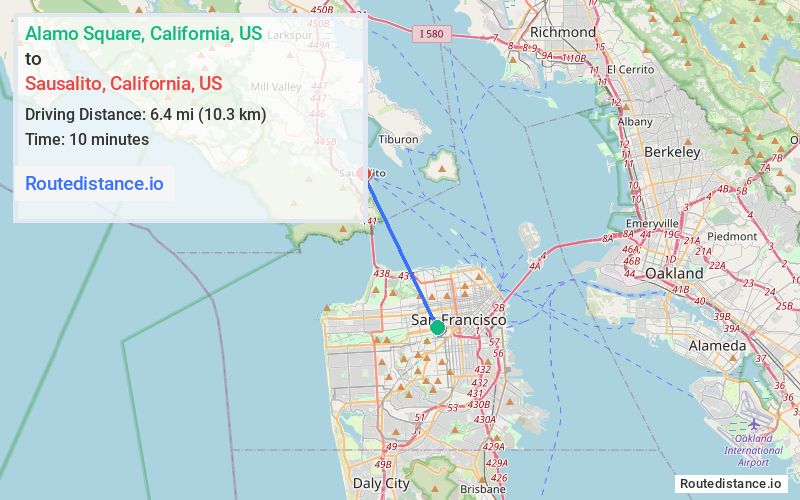 Route map from Alamo Square to Sausalito