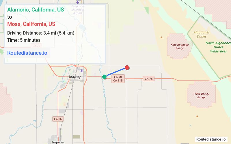 Route map from Alamorio to Moss