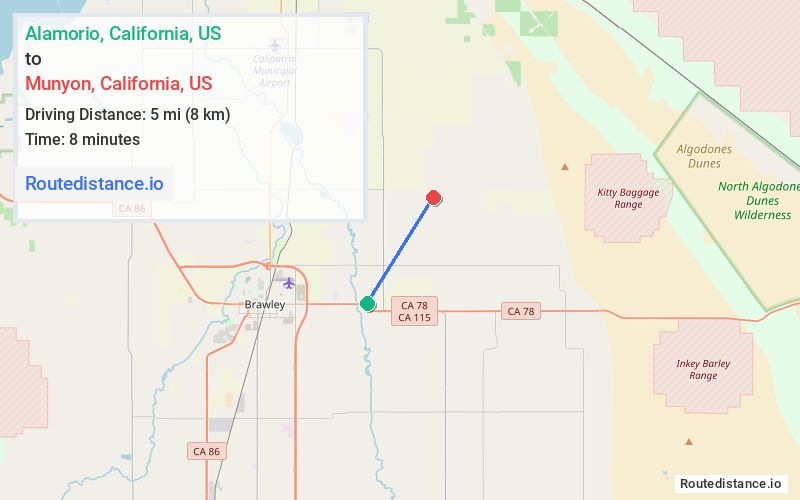 Route map from Alamorio to Munyon