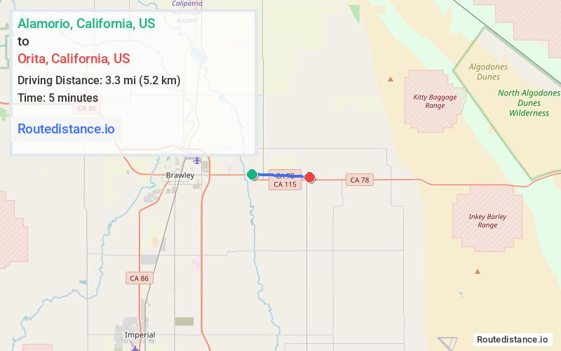Distance from Alamorio to Orita