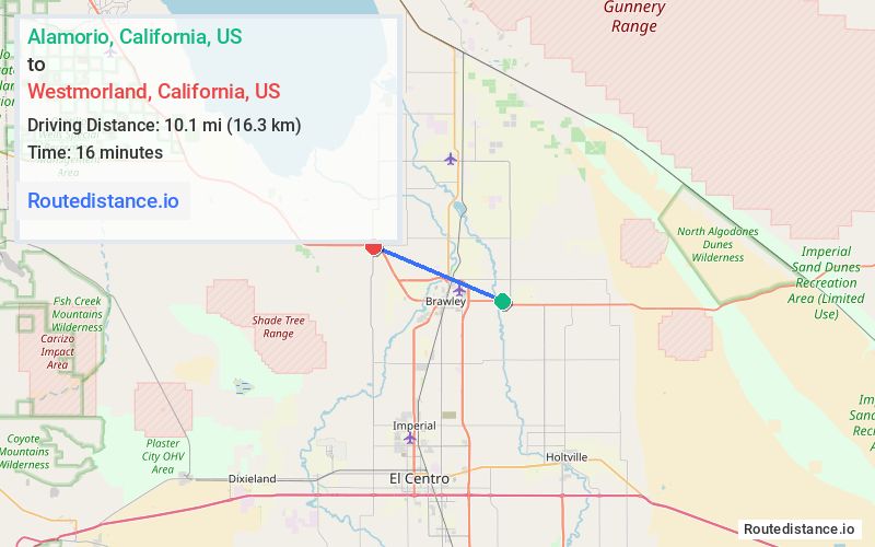 Route map from Alamorio to Westmorland