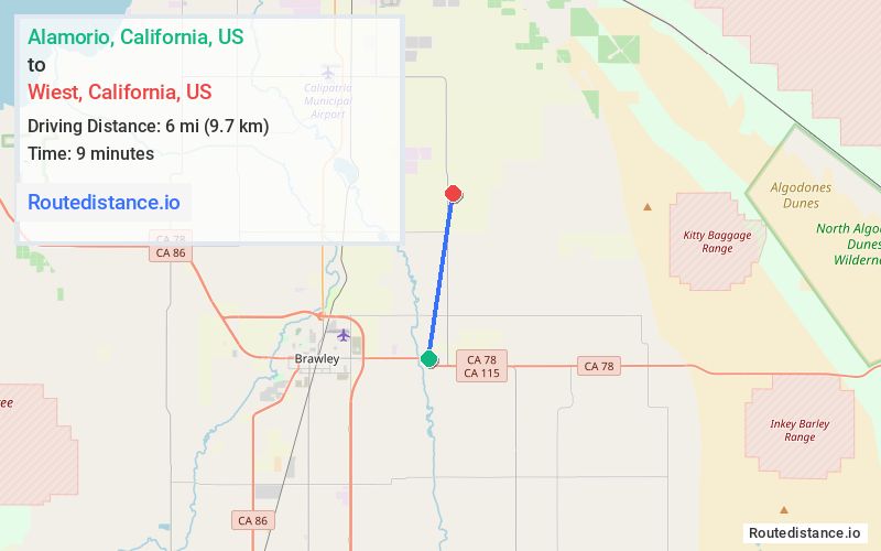 Distance from Alamorio to Wiest