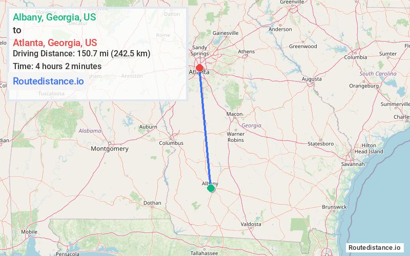 Route map from Albany to Atlanta