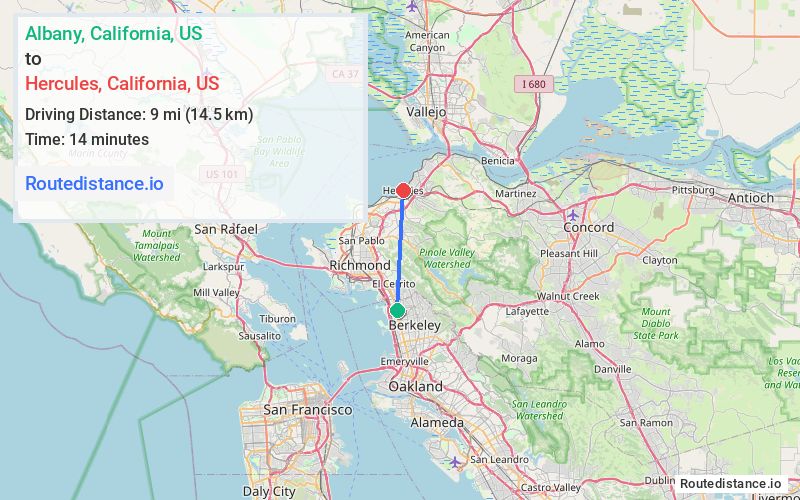 Route map from Albany to Hercules