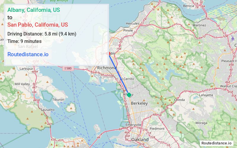 Route map from Albany to San Pablo