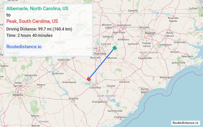 Route map from Albemarle to Peak