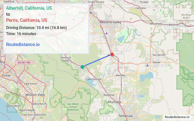Distance from Alberhill to Perris