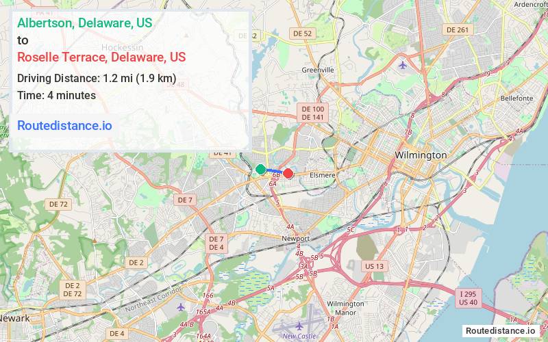 Route map from Albertson to Roselle Terrace