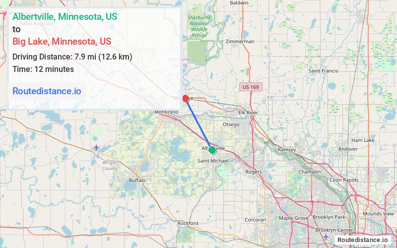 Route map from Albertville to Big Lake