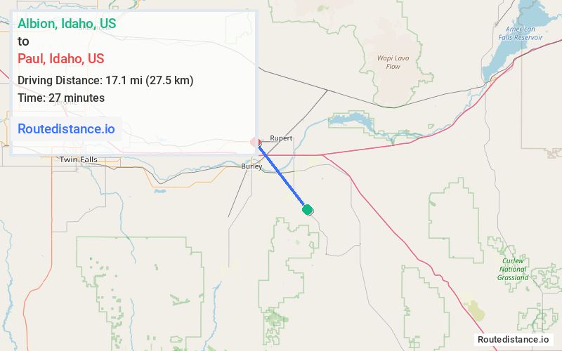 Route map from Albion to Paul