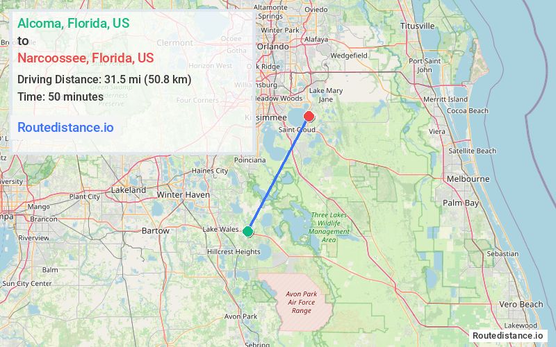 Distance from Alcoma to Narcoossee