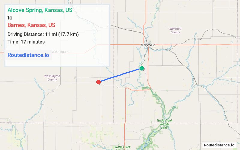 Route map from Alcove Spring to Barnes