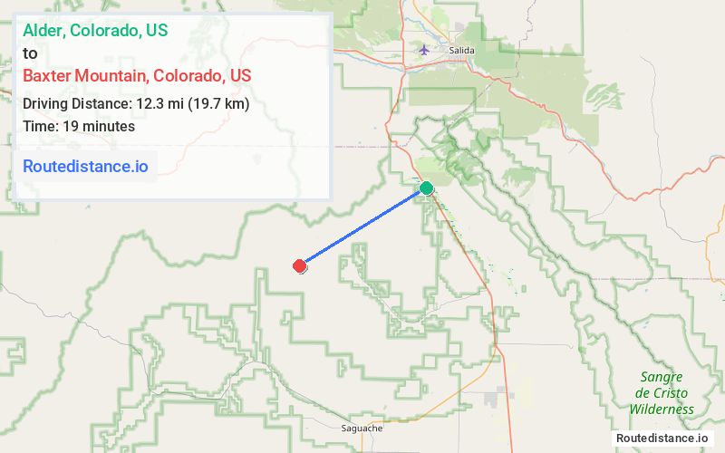 Route map from Alder to Baxter Mountain