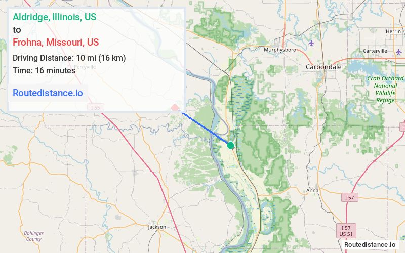 Route map from Aldridge to Frohna