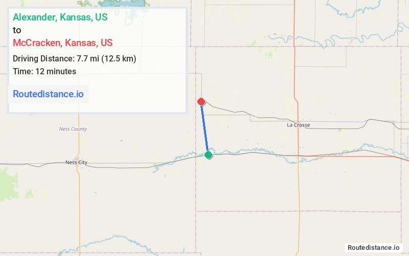 Route map from Alexander to McCracken
