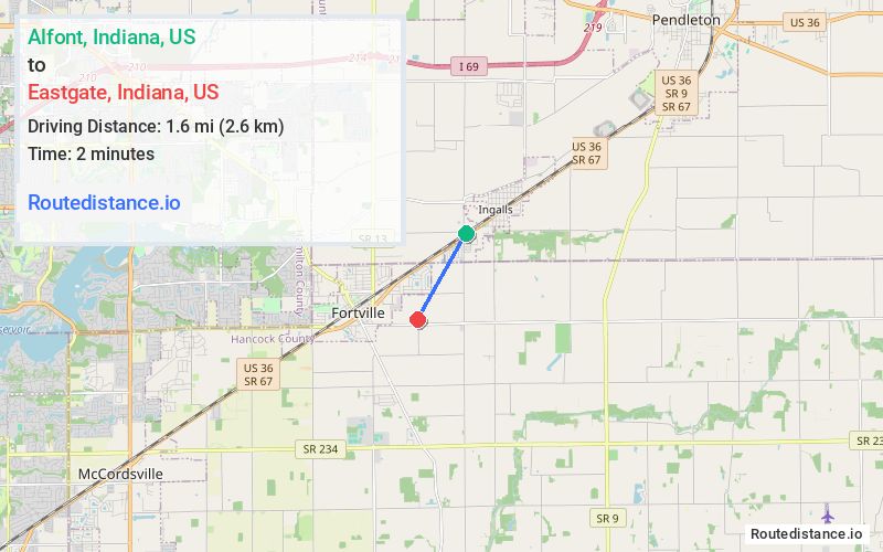Route map from Alfont to Eastgate