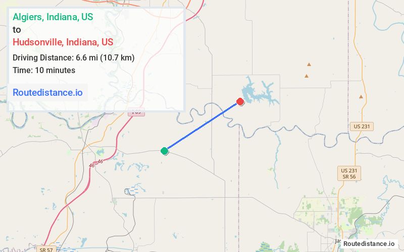Route map from Algiers to Hudsonville