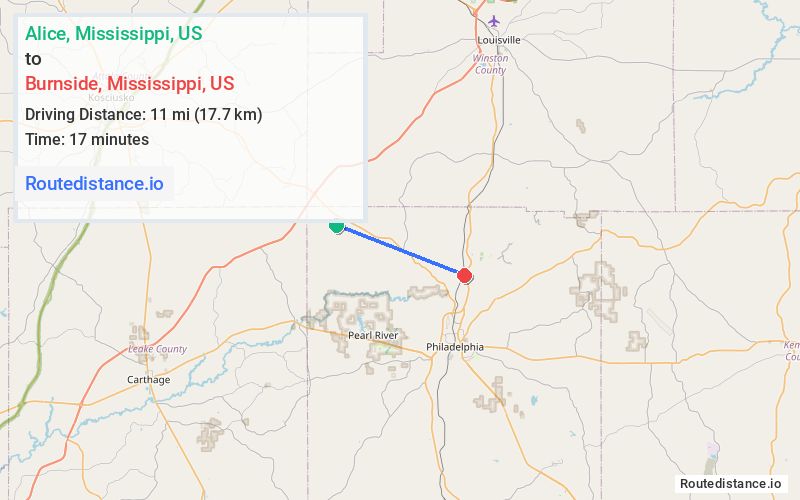 Route map from Alice to Burnside