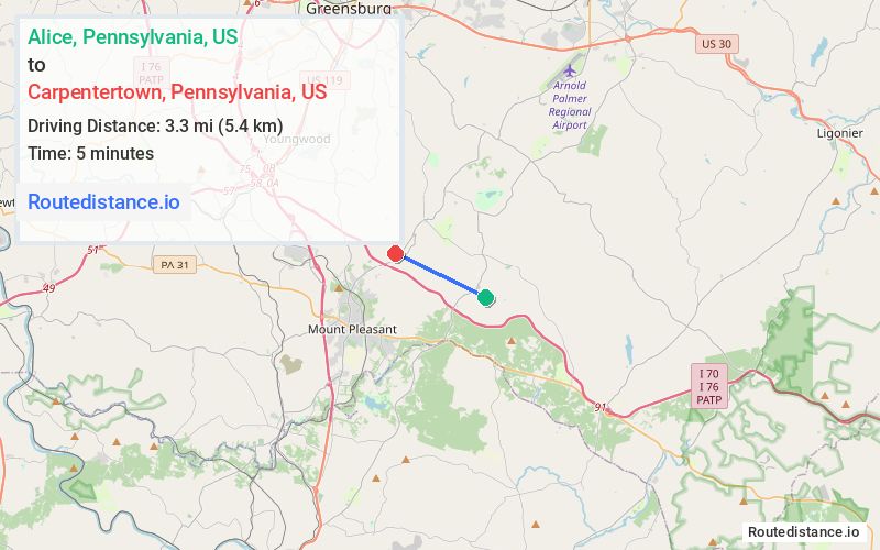 Route map from Alice to Carpentertown