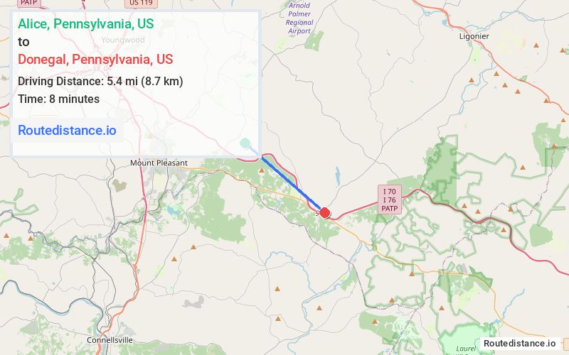 Route map from Alice to Donegal