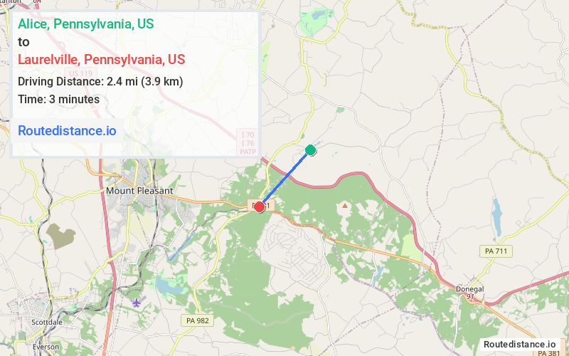 Route map from Alice to Laurelville
