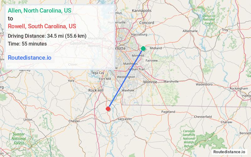 Route map from Allen to Rowell