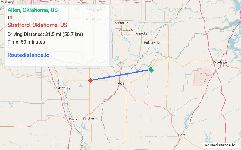 Route map from Allen to Stratford