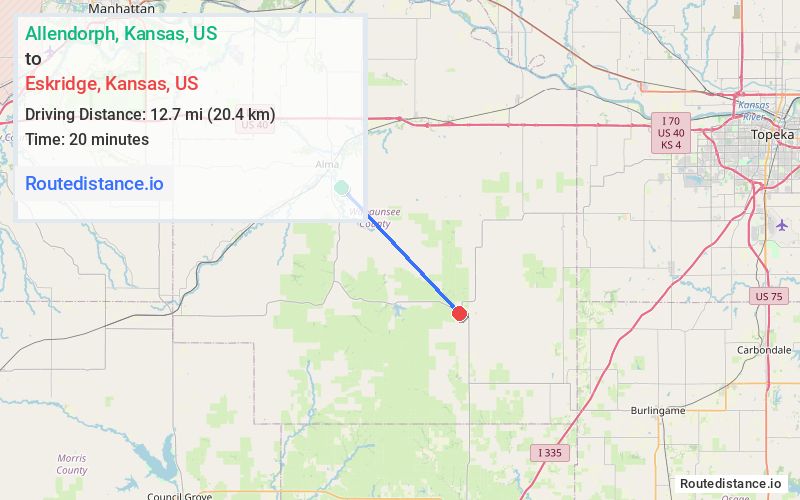 Route map from Allendorph to Eskridge
