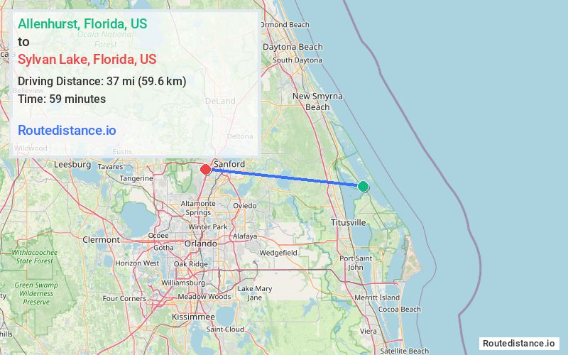 Route map from Allenhurst to Sylvan Lake