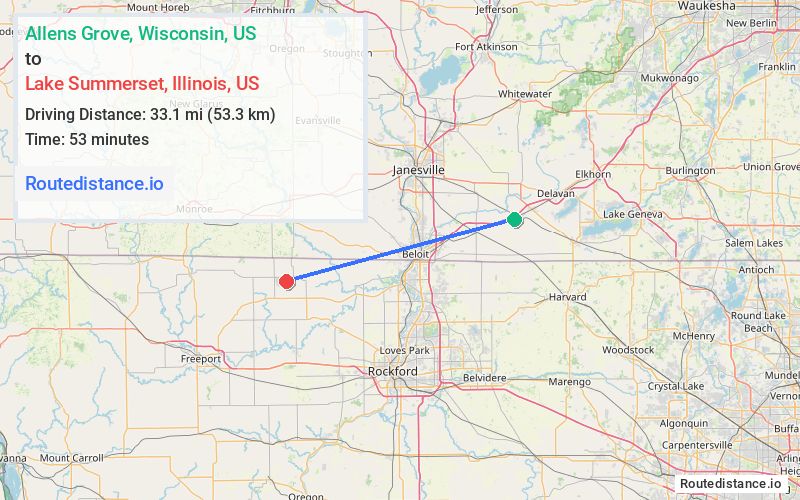 Route map from Allens Grove to Lake Summerset