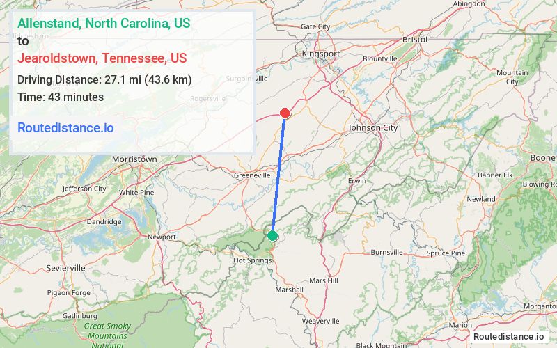 Distance from Allenstand to Jearoldstown