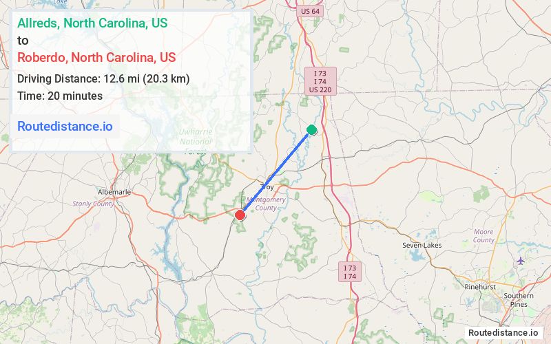 Route map from Allreds to Roberdo