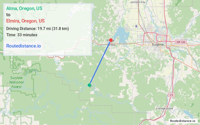 Route map from Alma to Elmira