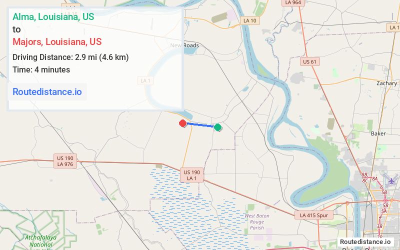 Route map from Alma to Majors