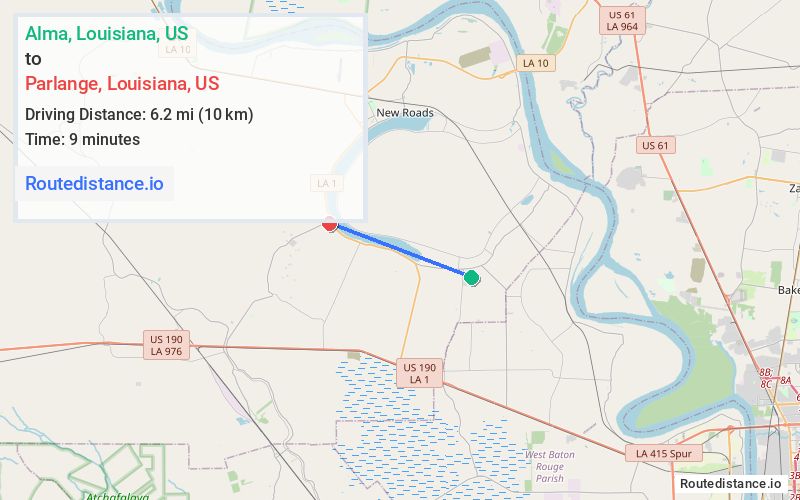 Route map from Alma to Parlange
