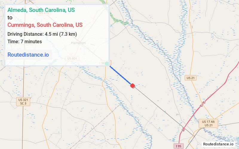 Route map from Almeda to Cummings