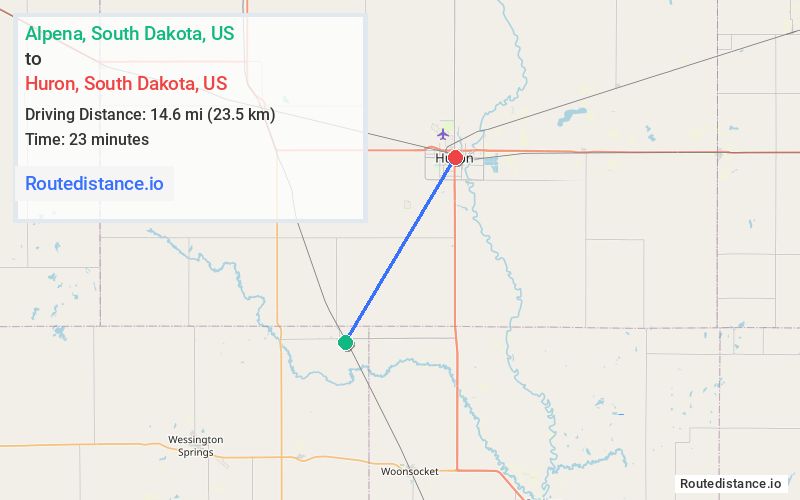 Route map from Alpena to Huron